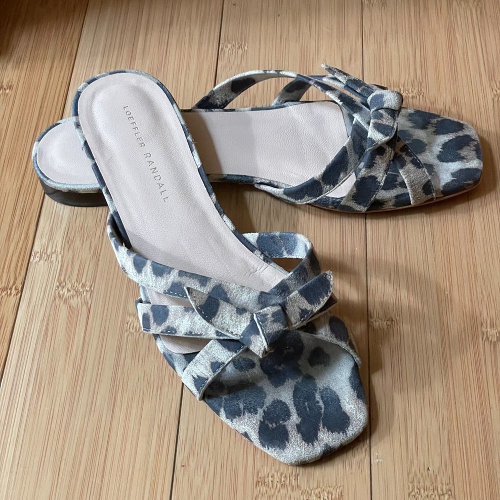Loeffler Randal Suede leather Animal Leopard Print Slides Sandals Size 8